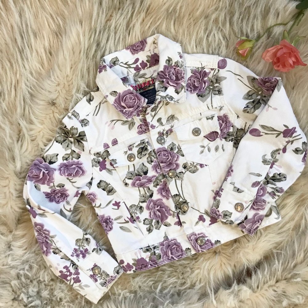 Squeeze Girls Denim Crop Jacket White Floral M